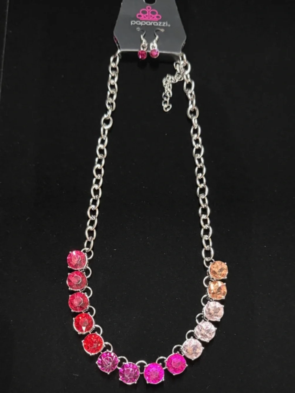 Paparazzi Pink, Fuchsia & Peach Crystal Necklace Set